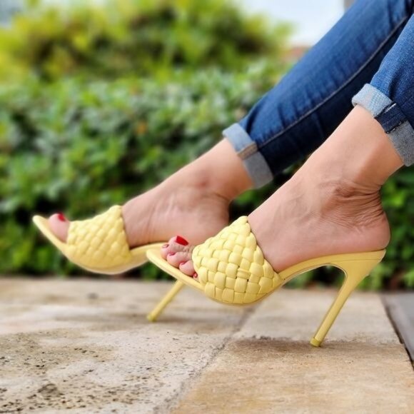 Women's High Heel Mule Sandals Yellow Color - Picture 2 of 6